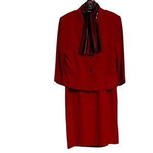 Vintage Sag Harbor Suit 2 Piece Red Matching Jacket & Midi Dress Size 12 New Tag